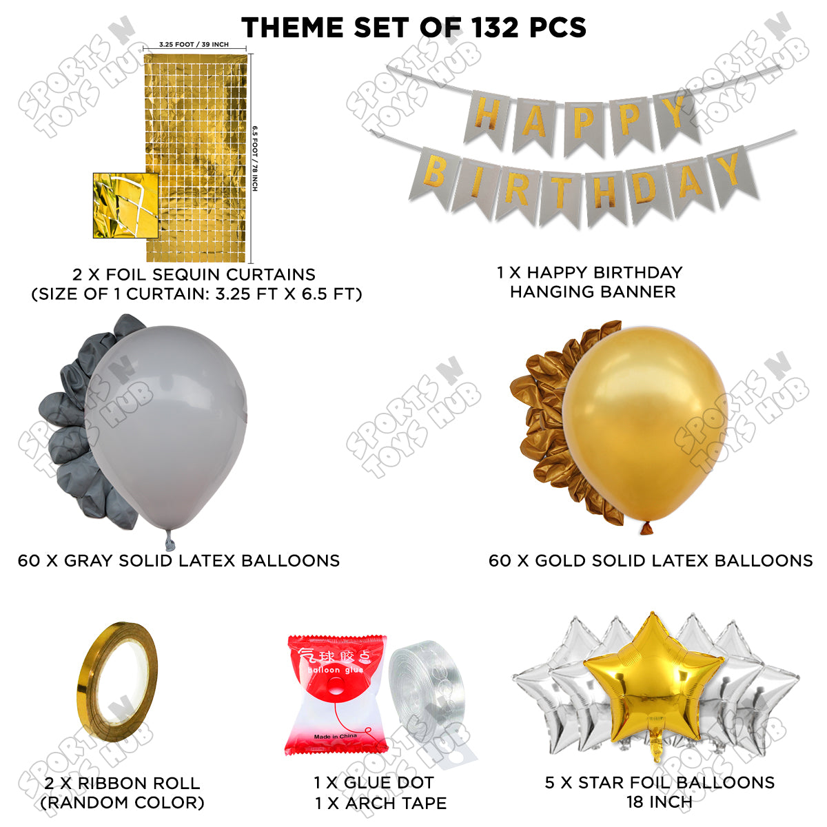 Happy Birthday Card Banner Theme - Gold & Grey