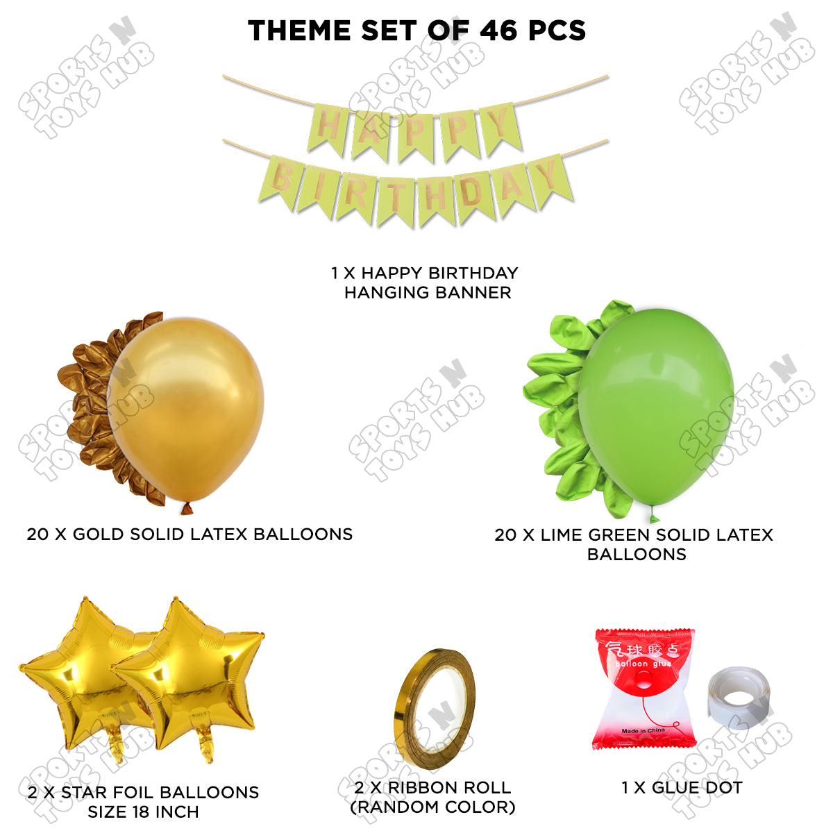 Happy Birthday Card Banner Theme - Lime Green & Gold