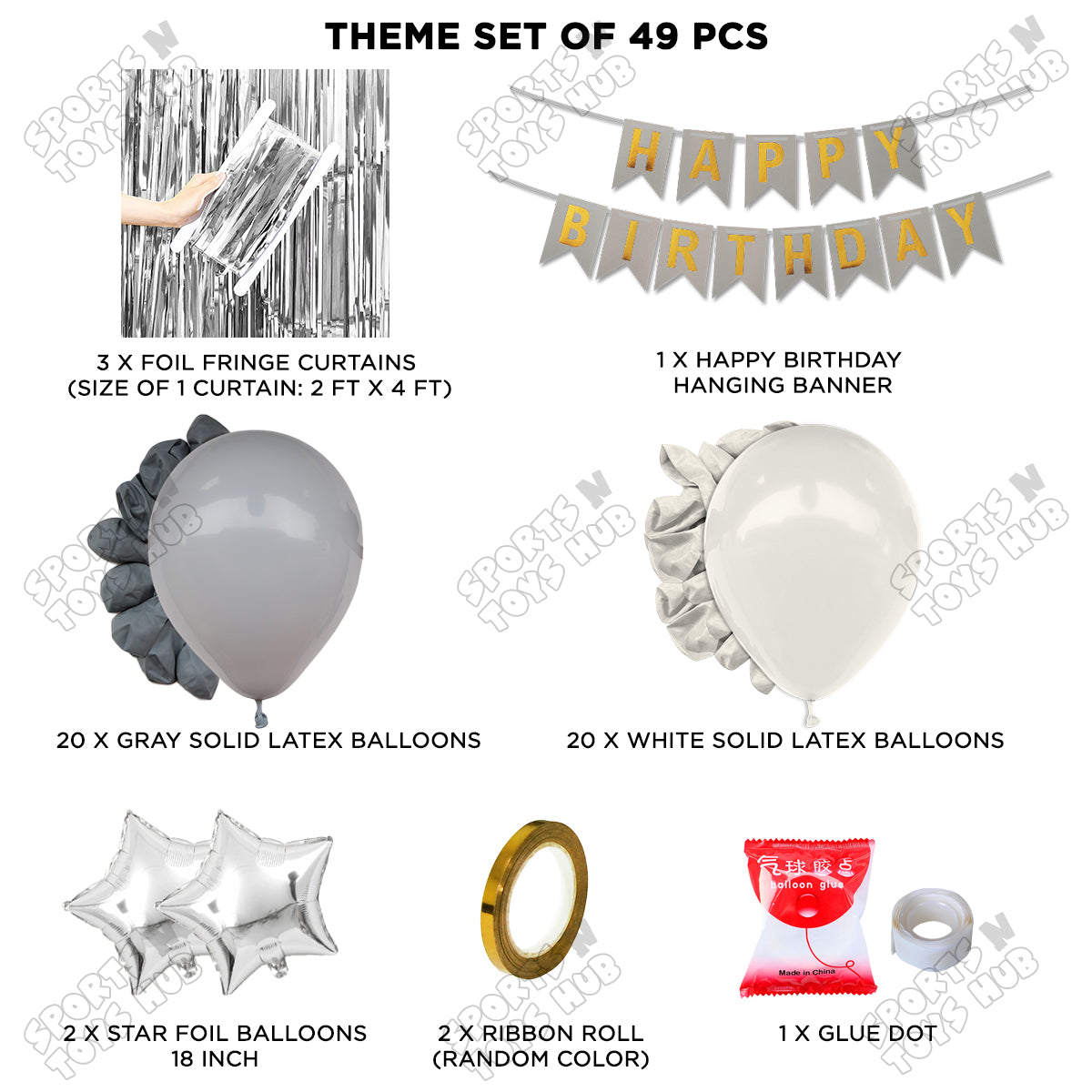 Happy Birthday Card Banner Theme - Grey & White