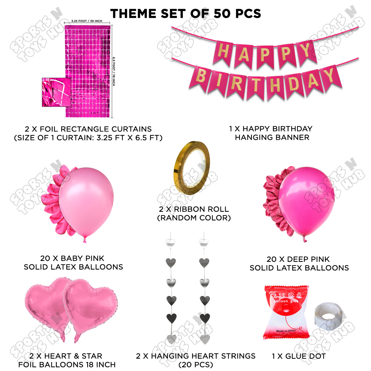 Happy Birthday Card Banner Theme - Deep Pink & Baby Pink