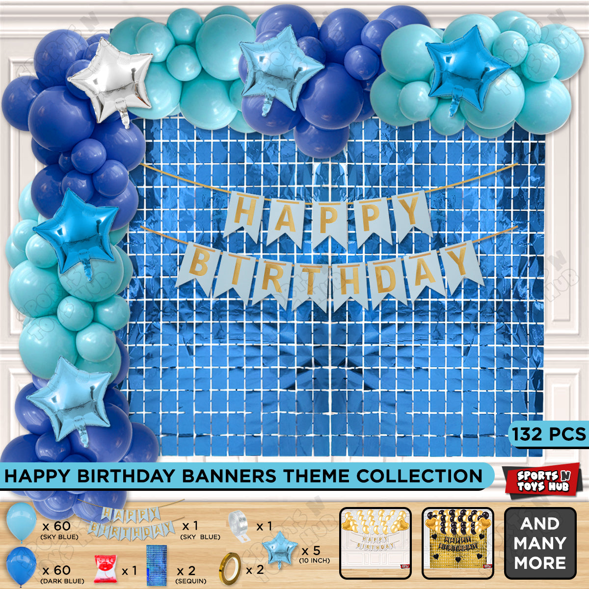 Happy Birthday Card Banner Theme - Sky Blue & Dark Blue