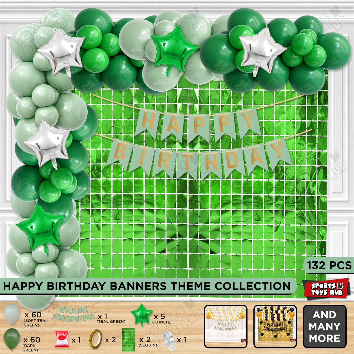 Happy Birthday Card Banner Theme - Sage Green & Soft Teal Green