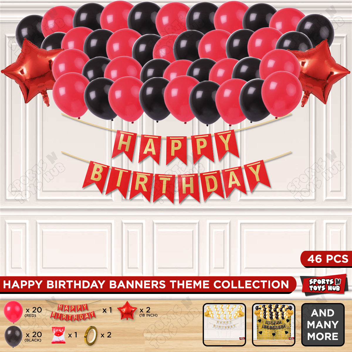 Happy Birthday Card Banner Theme - Red & Black