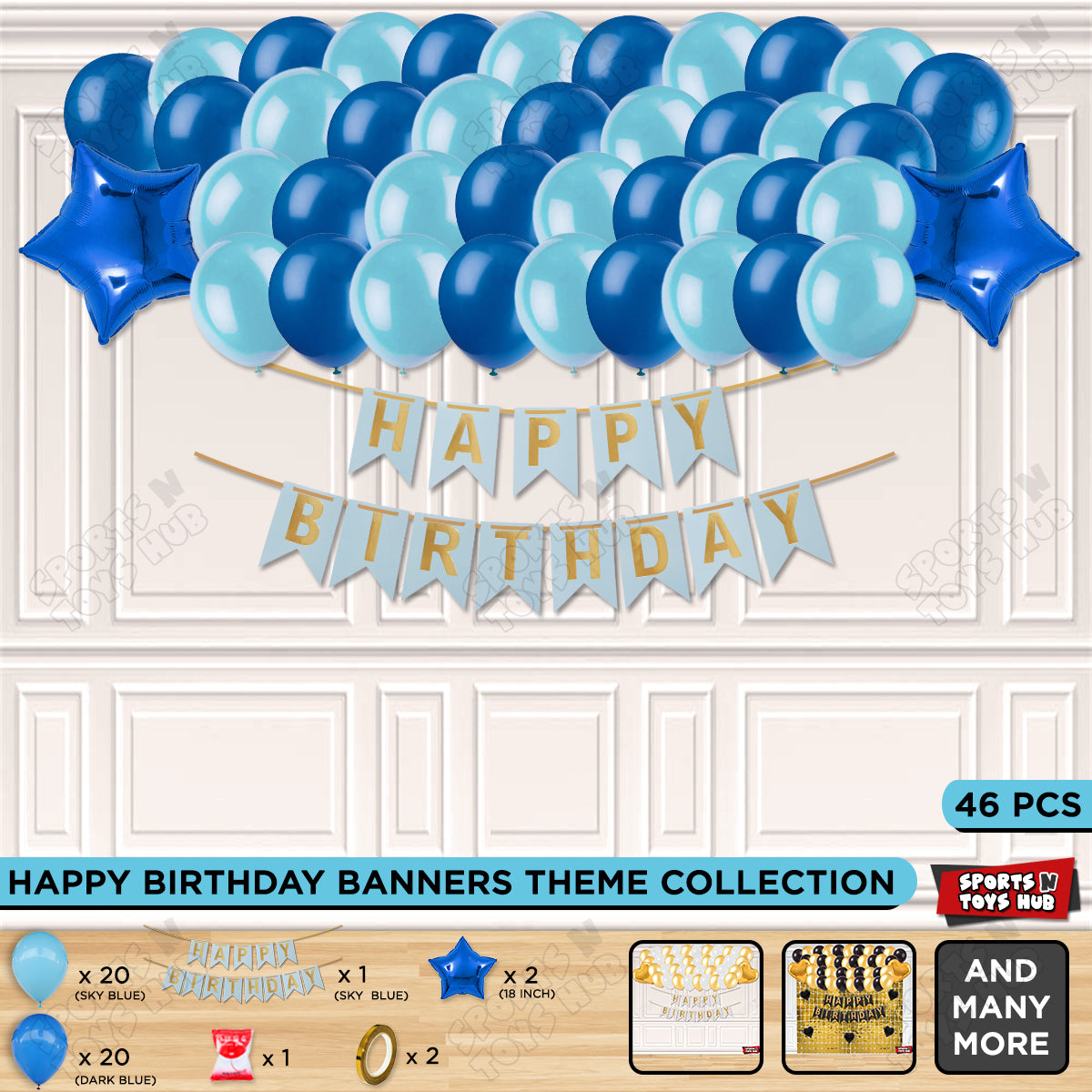 Happy Birthday Card Banner Theme - Sky Blue & Dark Blue