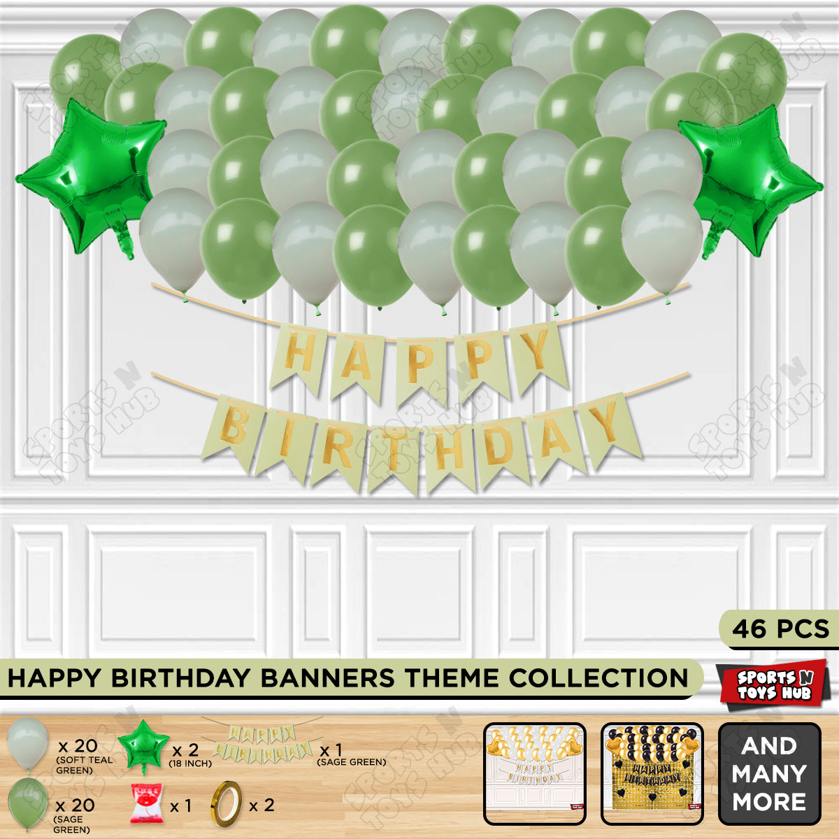 Happy Birthday Card Banner Theme - Sage Green & Soft Teal Green