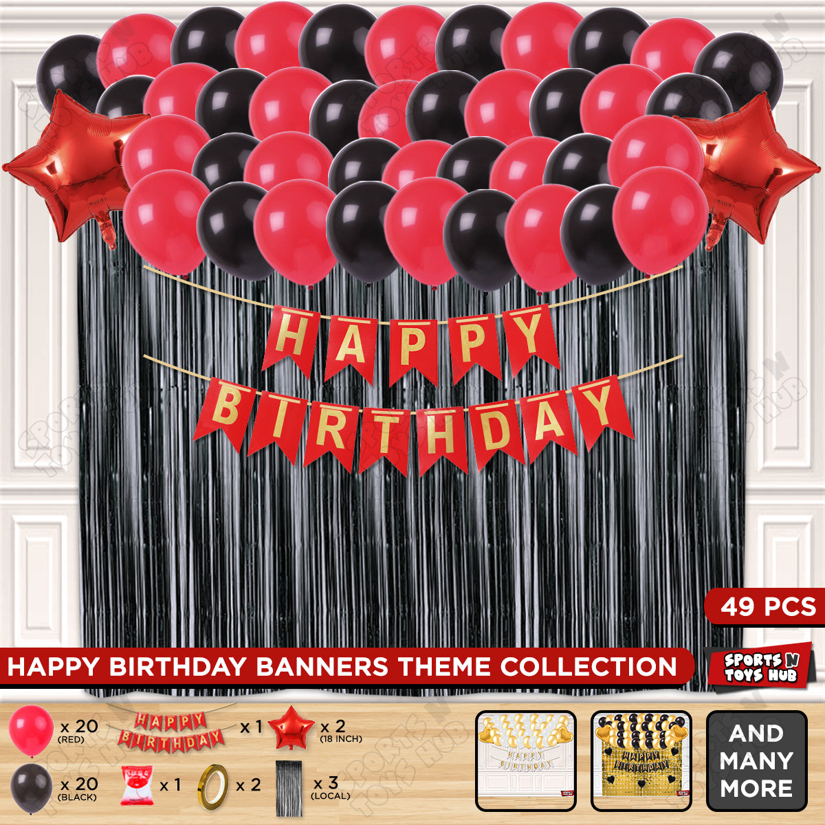 Happy Birthday Card Banner Theme - Red & Black