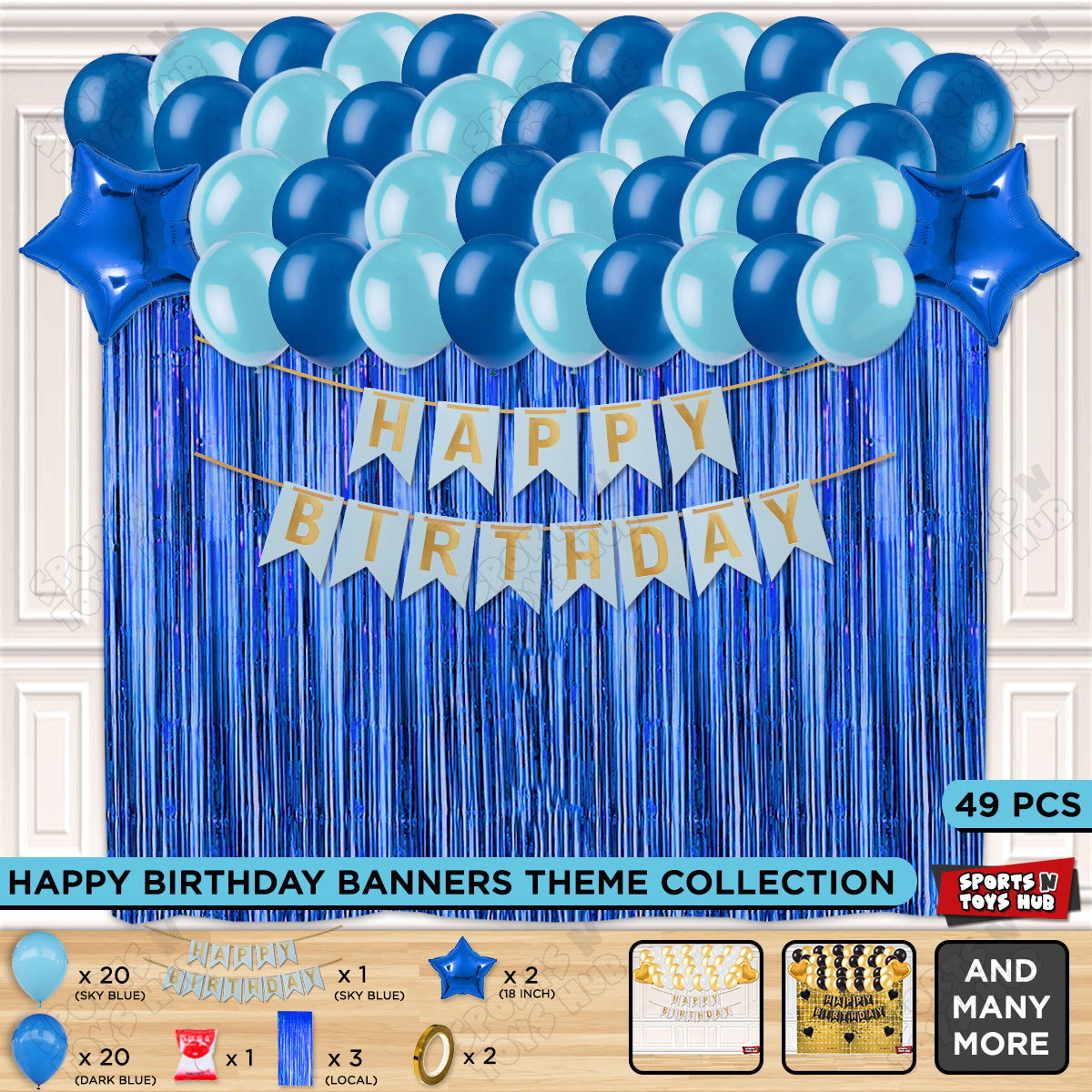 Happy Birthday Card Banner Theme - Sky Blue & Dark Blue