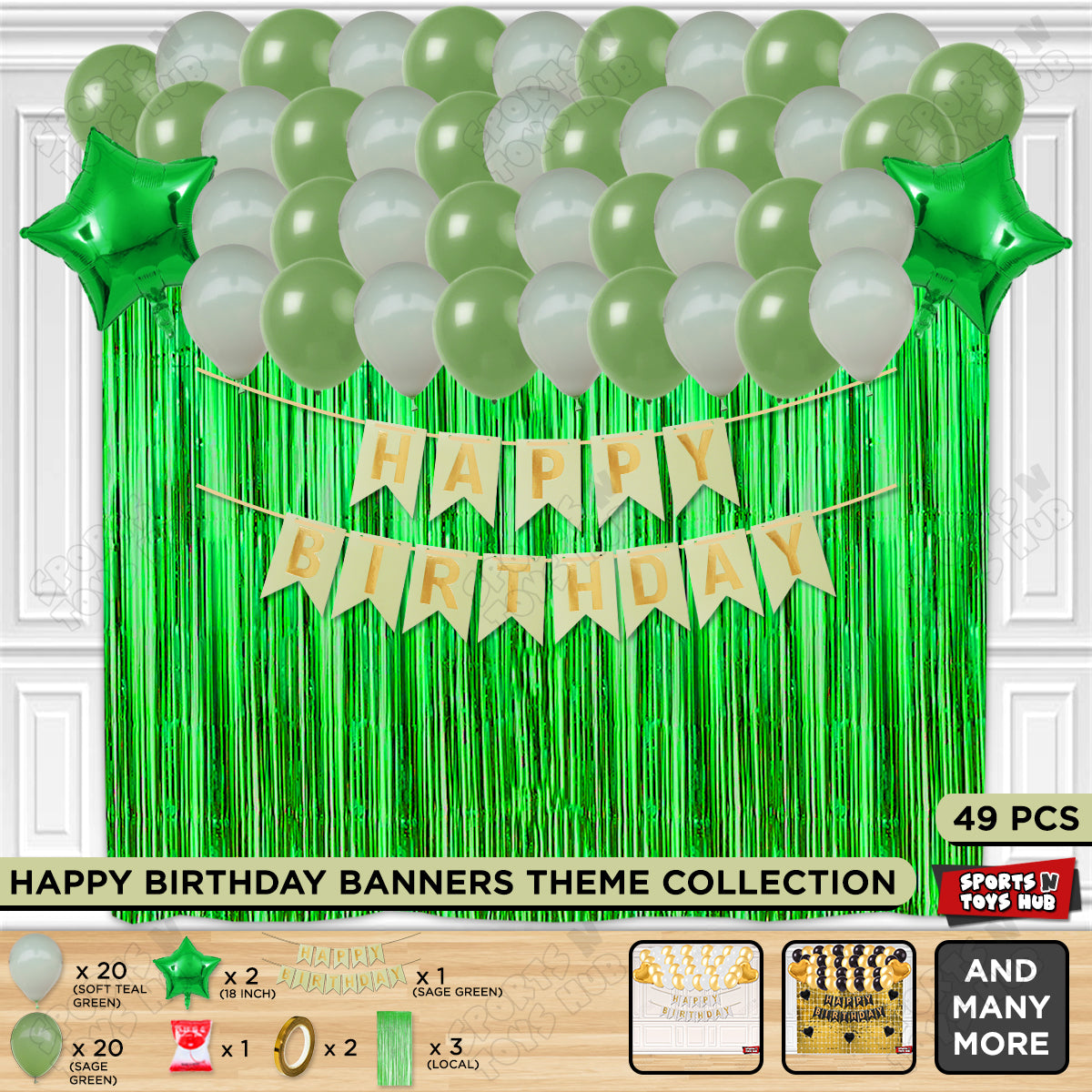 Happy Birthday Card Banner Theme - Sage Green & Soft Teal Green
