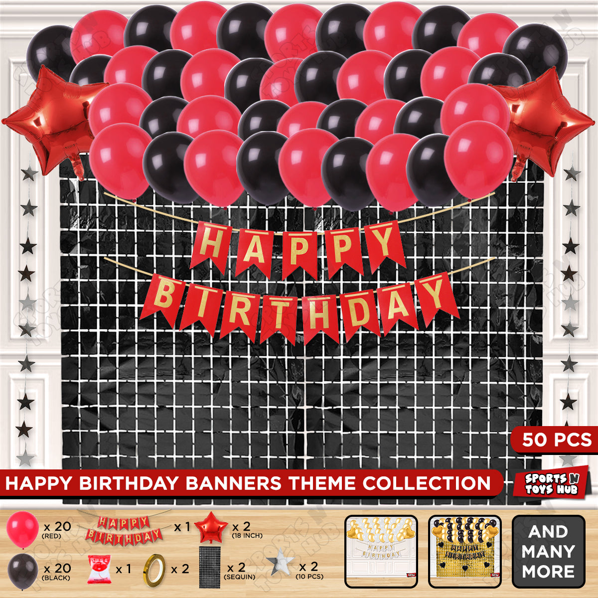 Happy Birthday Card Banner Theme - Red & Black