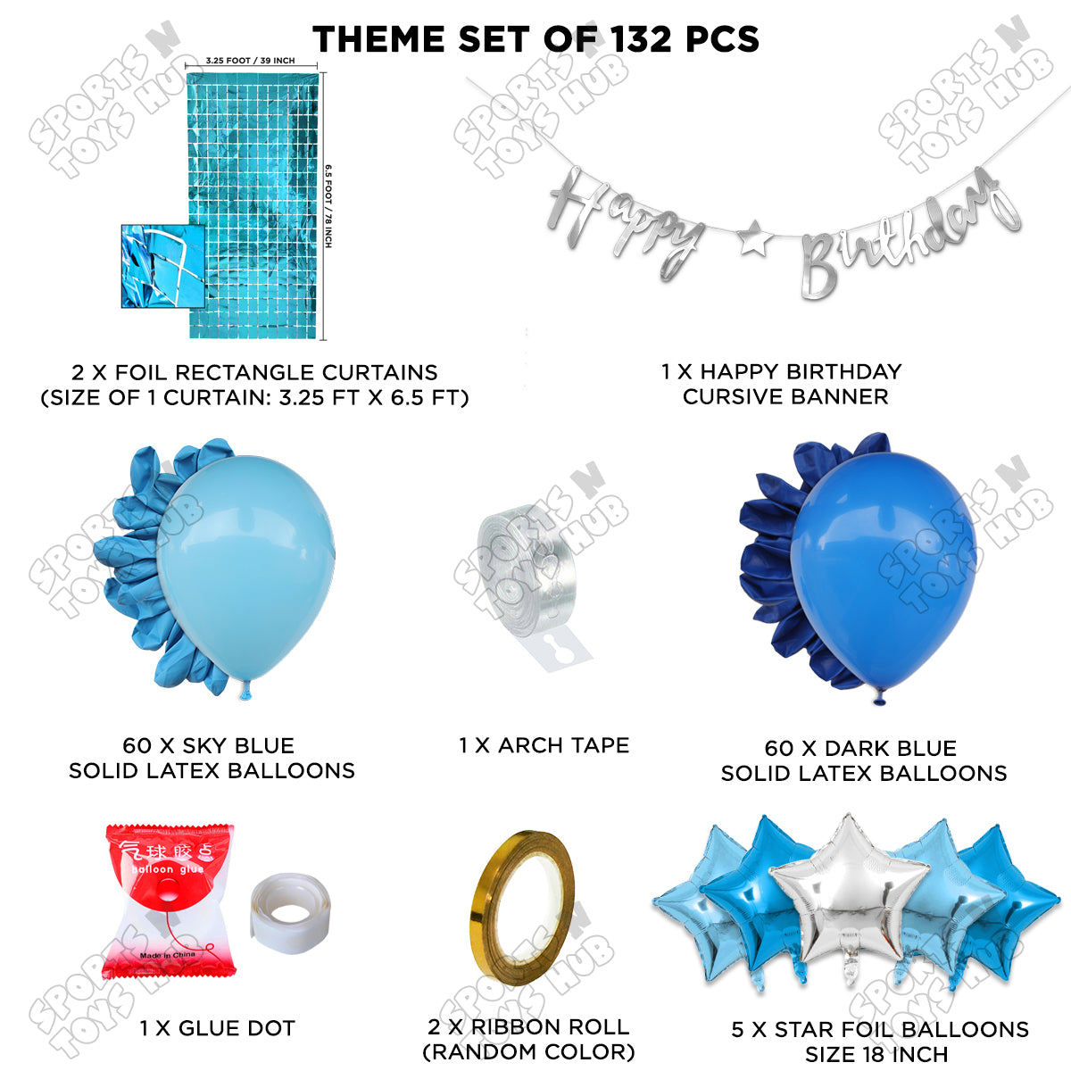 Happy Birthday Cursive Banner Theme - Dark Blue & Sky Blue