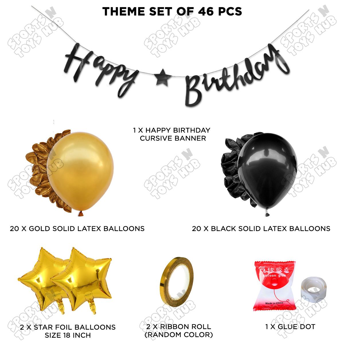 Happy Birthday Cursive Banner Theme - Gold & Black