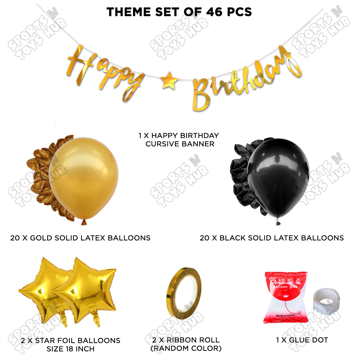 Happy Birthday Cursive Banner Theme - Gold & Black