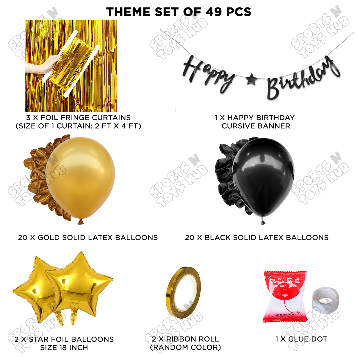 Happy Birthday Cursive Banner Theme - Gold & Black