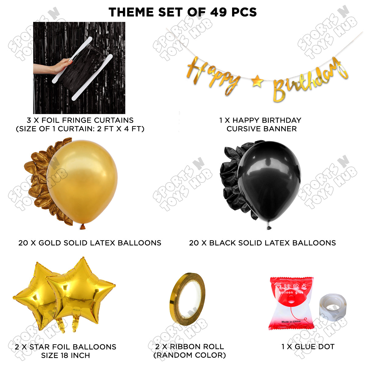 Happy Birthday Cursive Banner Theme - Gold & Black