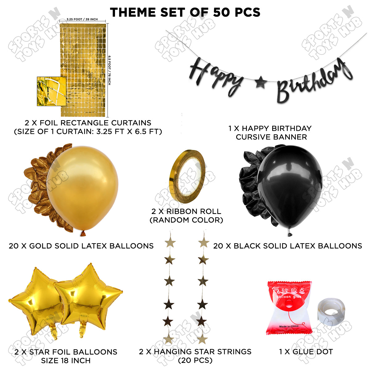 Happy Birthday Cursive Banner Theme - Gold & Black