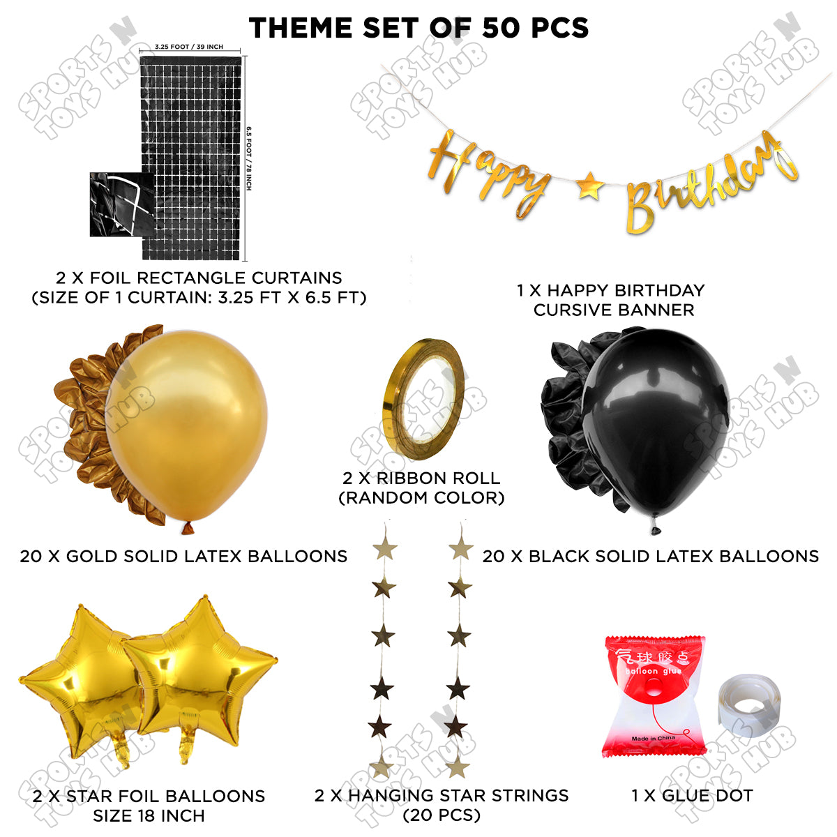 Happy Birthday Cursive Banner Theme - Gold & Black