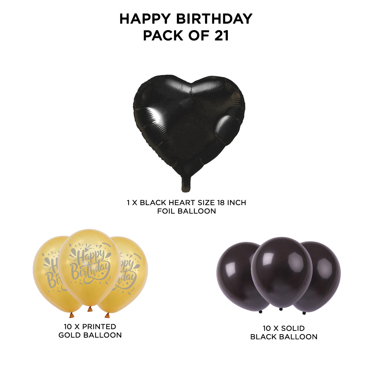 Printed Happy Birthday Solid Balloon Pack With Heart