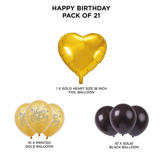 Printed Happy Birthday Solid Balloon Pack With Heart
