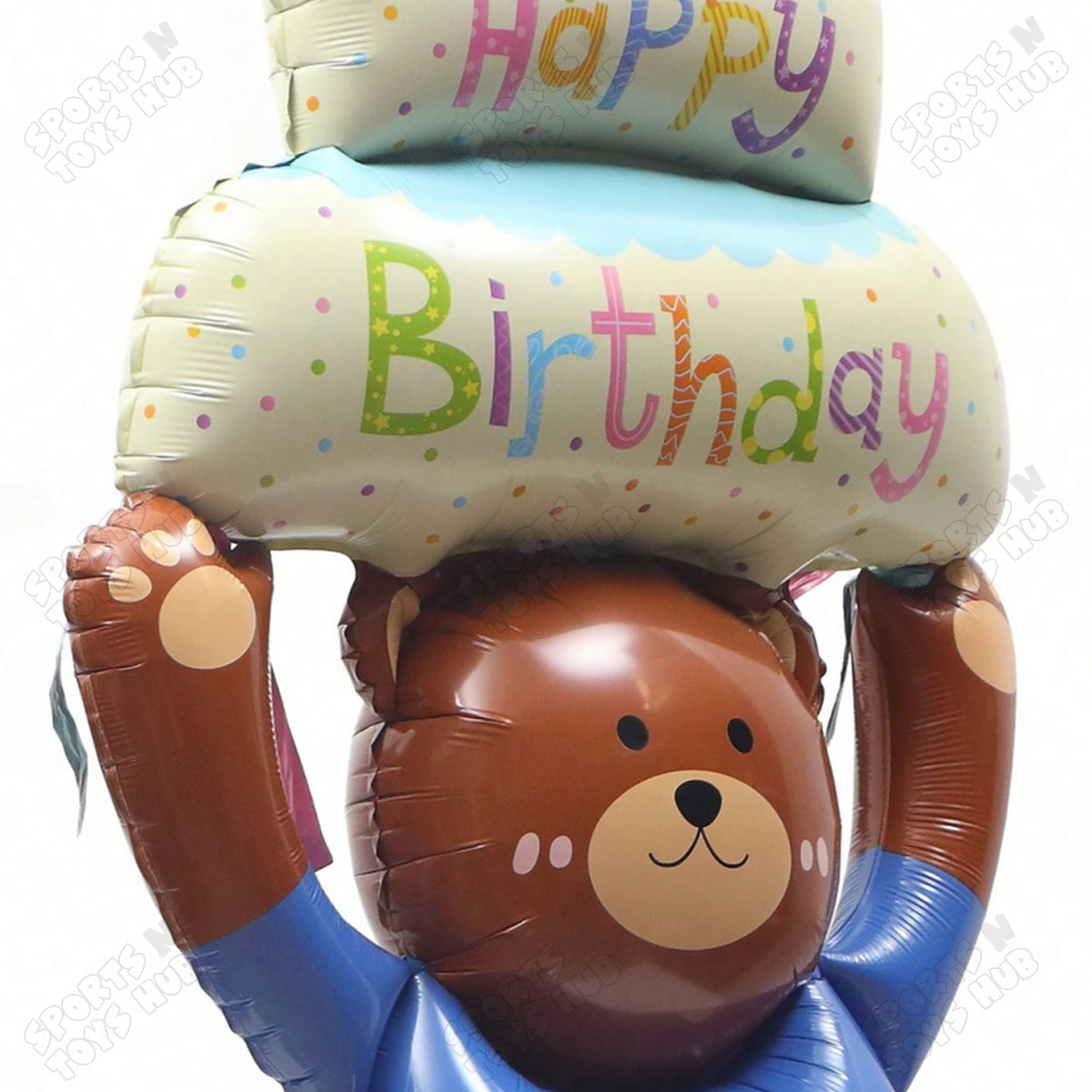 4D Happy Birthday With Hello Teddy Bear Foil Balloon Stand - 112x63 CM