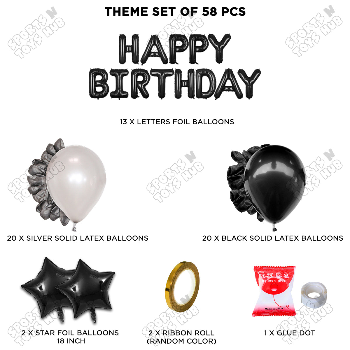 Happy Birthday Foil Letter Theme - Black & Silver