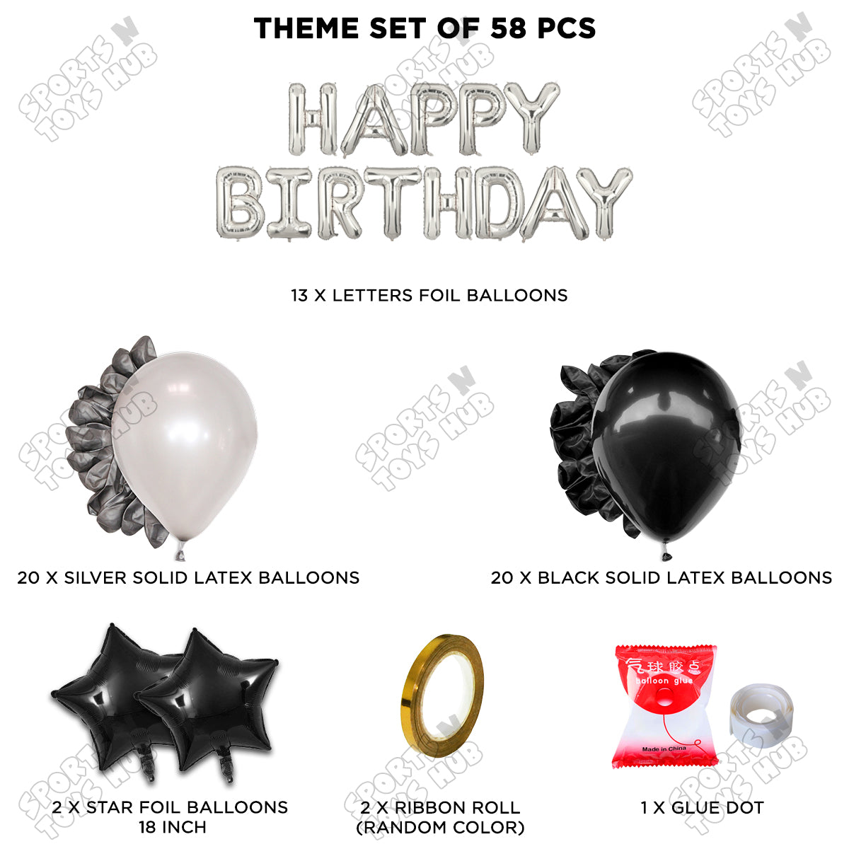 Happy Birthday Foil Letter Theme - Silver & Black