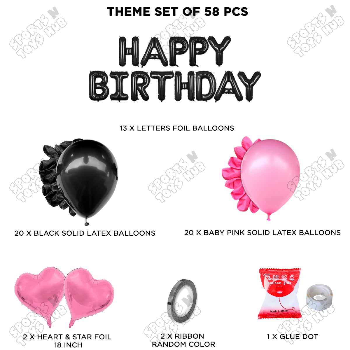 Happy Birthday Foil Letter Theme - Black & Baby Pink