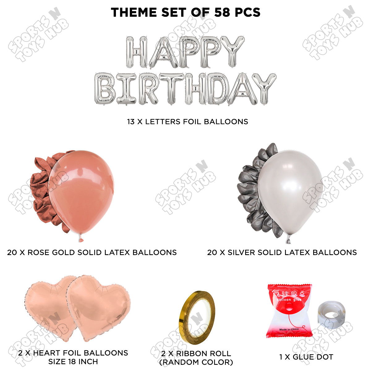 Happy Birthday Foil Letter Theme - Silver & Rose Gold