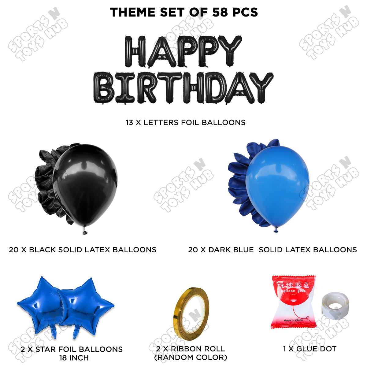 Happy Birthday Foil Letter Theme - Black & Blue