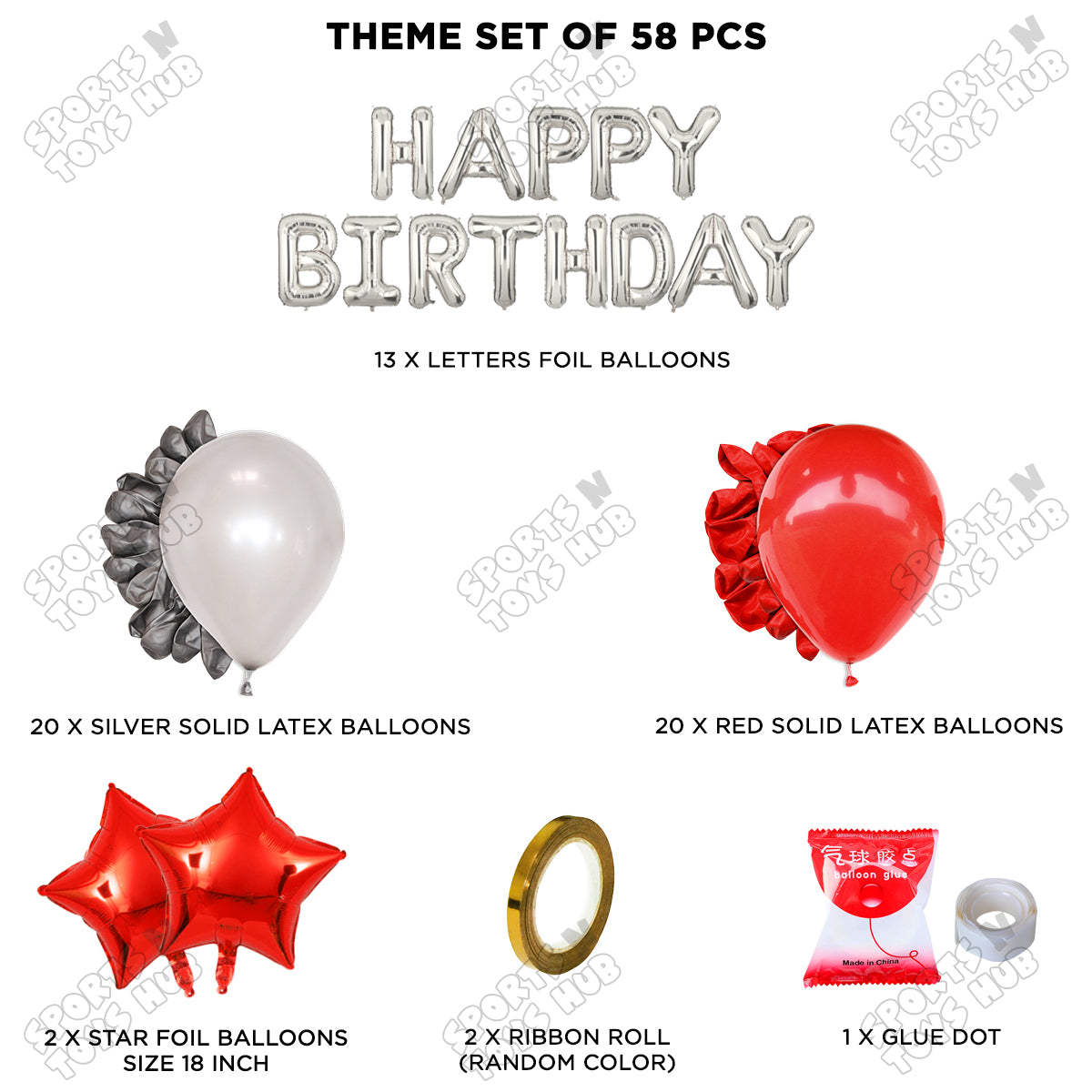 Happy Birthday Foil Letter Theme - Silver & Red