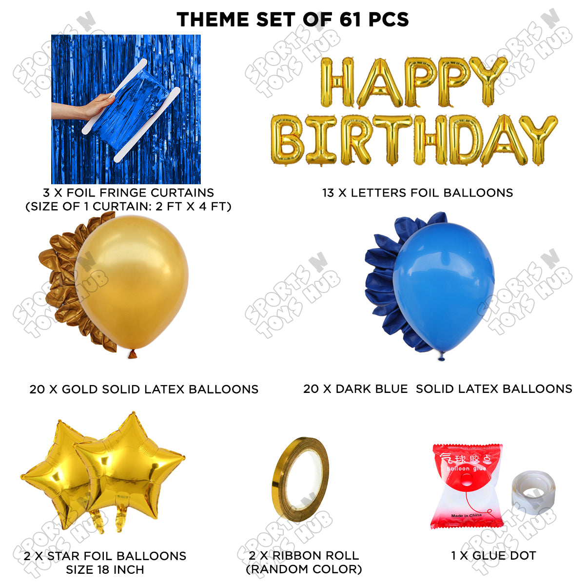 Happy Birthday Foil Letter Theme - Gold & Dark Blue