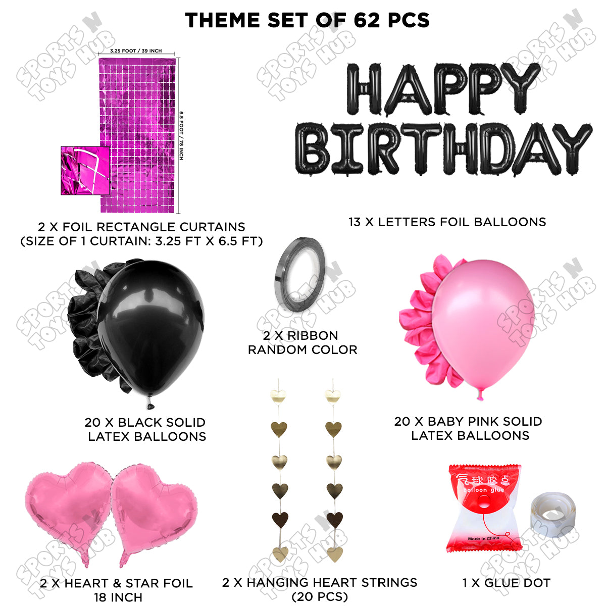 Happy Birthday Foil Letter Theme - Black & Baby Pink