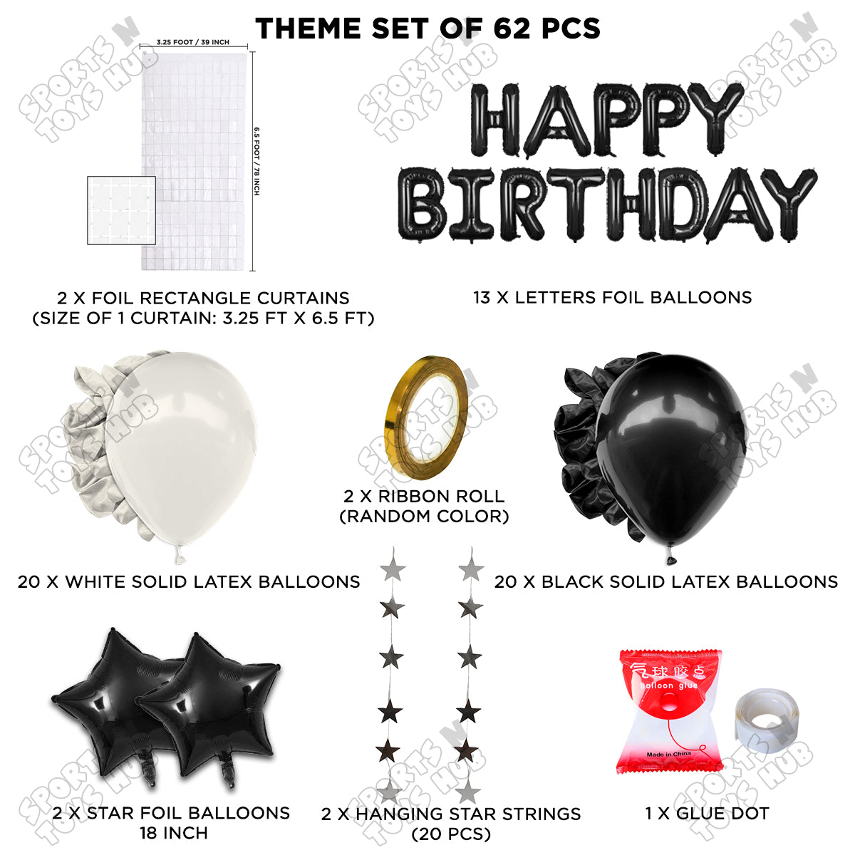 Happy Birthday Foil Letter Theme - Black & White