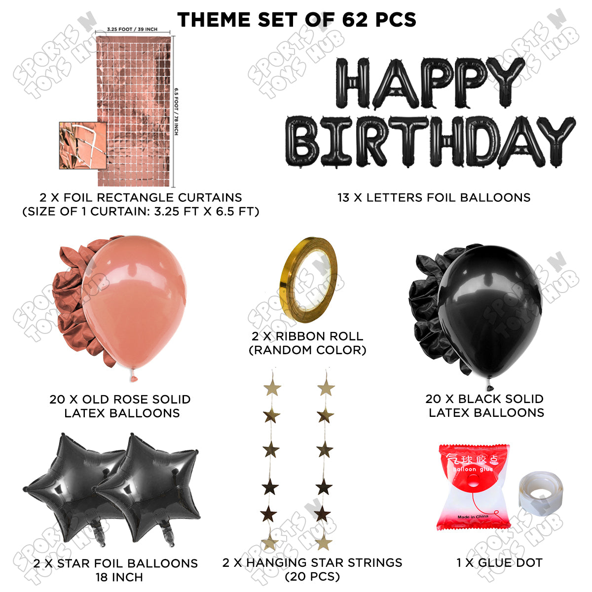 Happy Birthday Foil Letter Theme - Black & Rose Gold