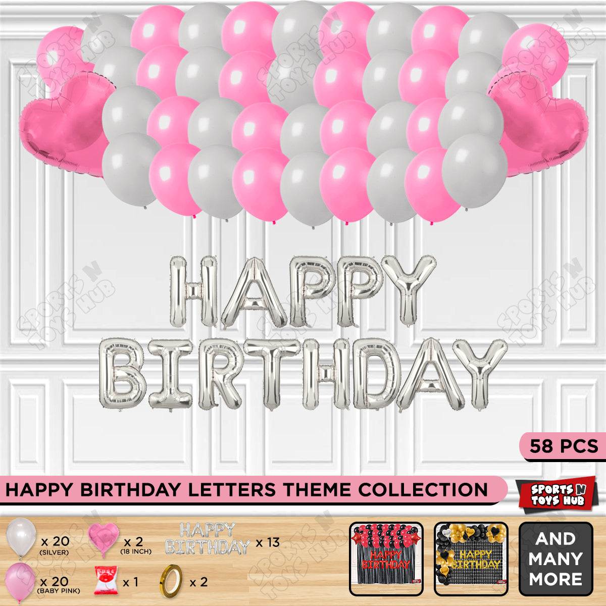 Happy Birthday Foil Letter Theme - Silver & Baby Pink