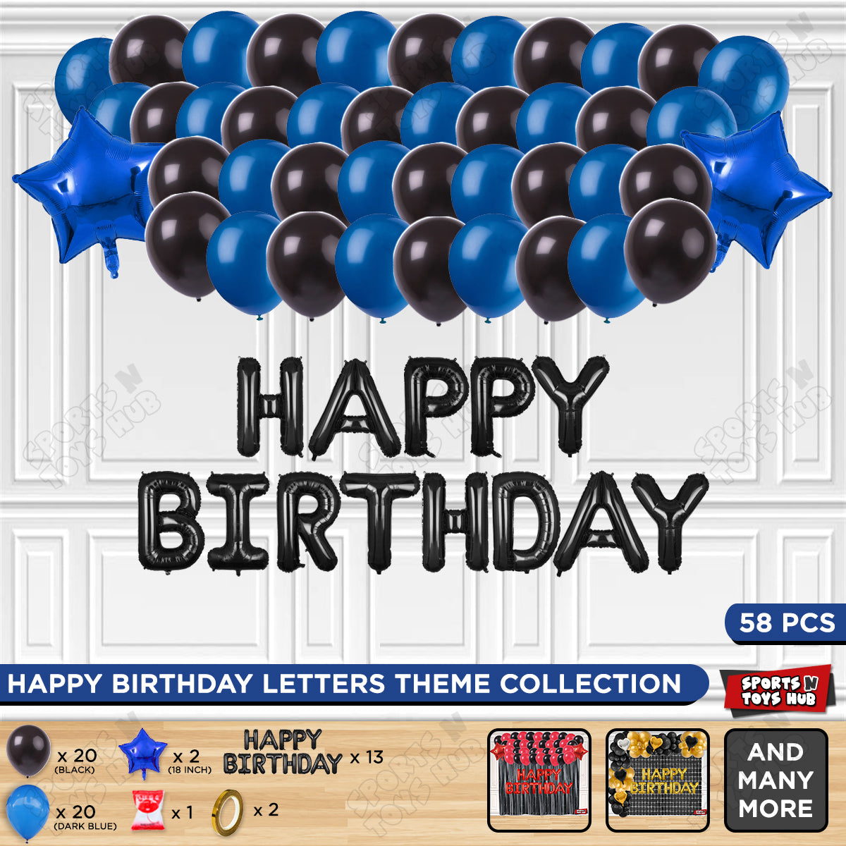 Happy Birthday Foil Letter Theme - Black & Blue