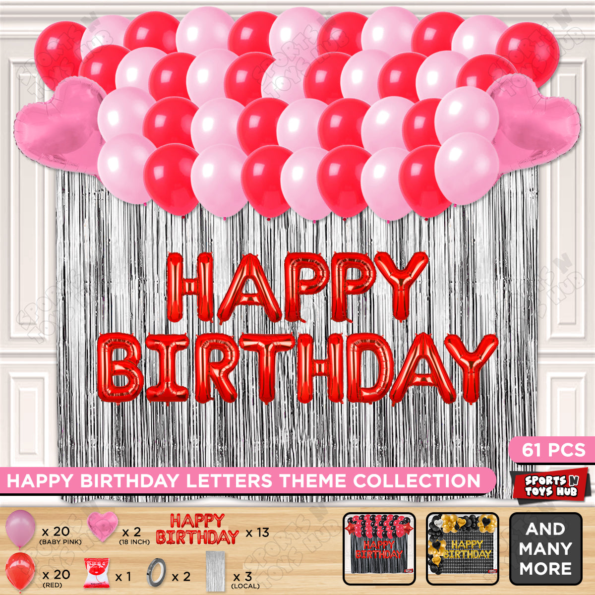 Happy Birthday Foil Letter Theme - Red & Dark Pink