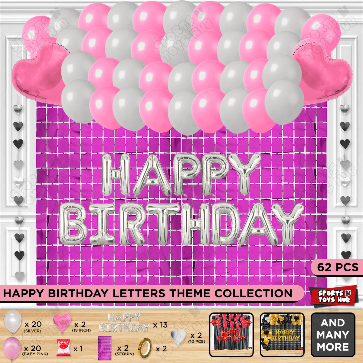 Happy Birthday Foil Letter Theme - Silver & Baby Pink