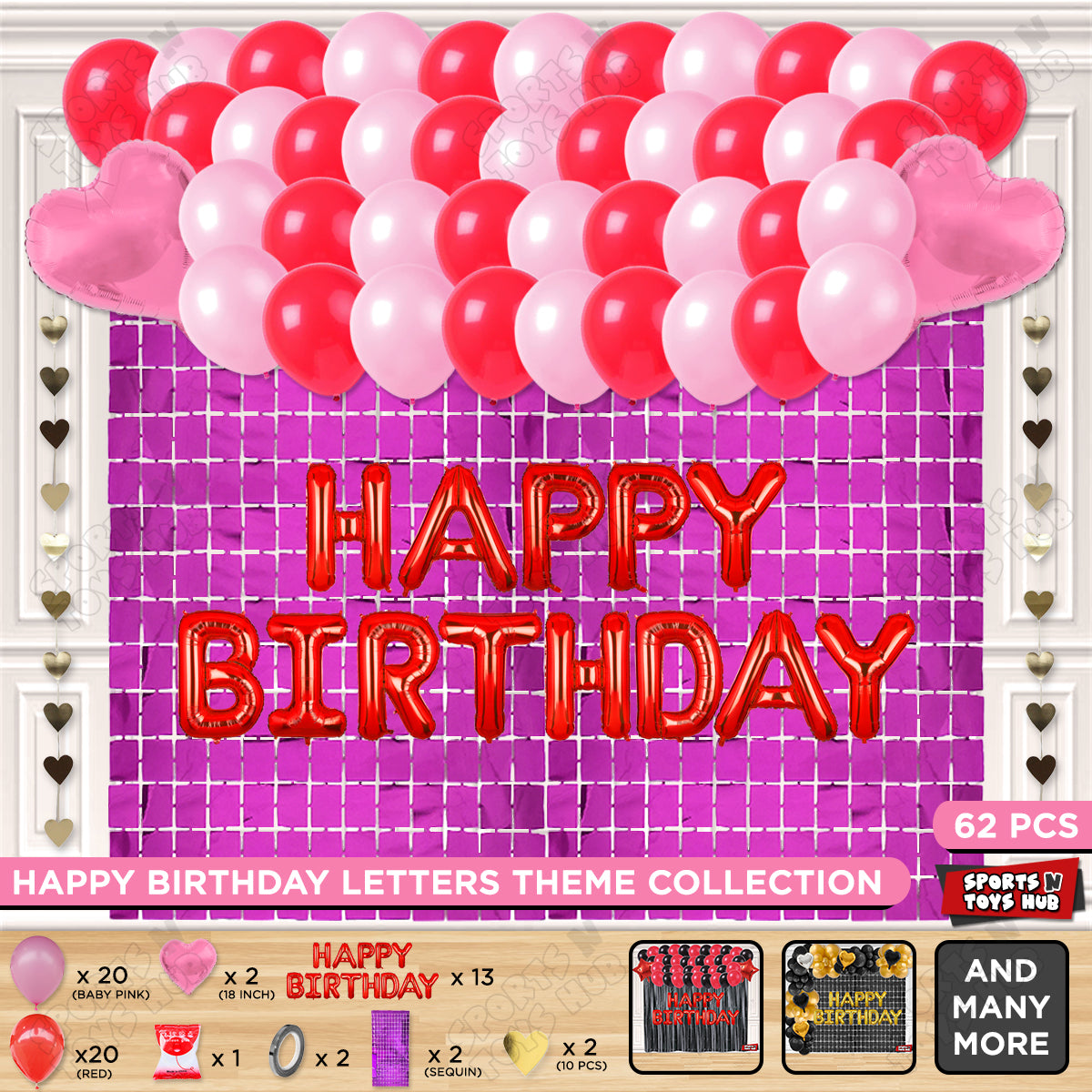 Happy Birthday Foil Letter Theme - Red & Dark Pink