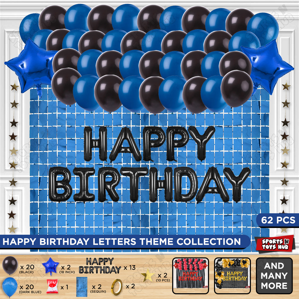 Happy Birthday Foil Letter Theme - Black & Blue