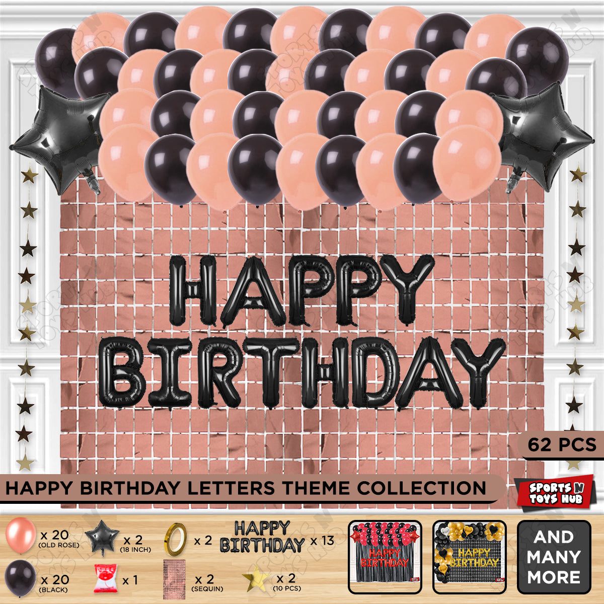 Happy Birthday Foil Letter Theme - Black & Rose Gold