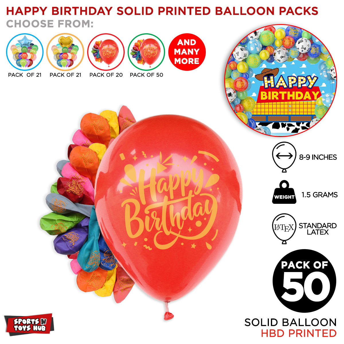Happy Birthday Printed Solid Balloons Collection