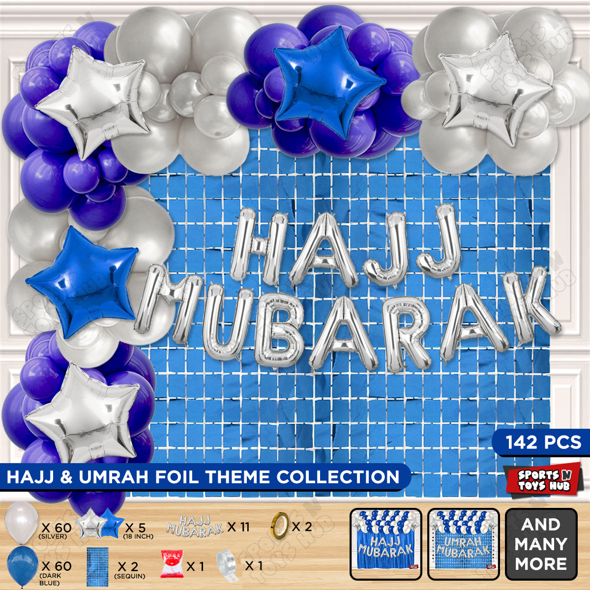 Hajj Mubarak Silver Foil Letter Arch Theme Collection