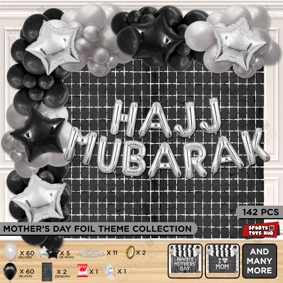 Hajj Mubarak Silver Foil Letter Arch Theme Collection