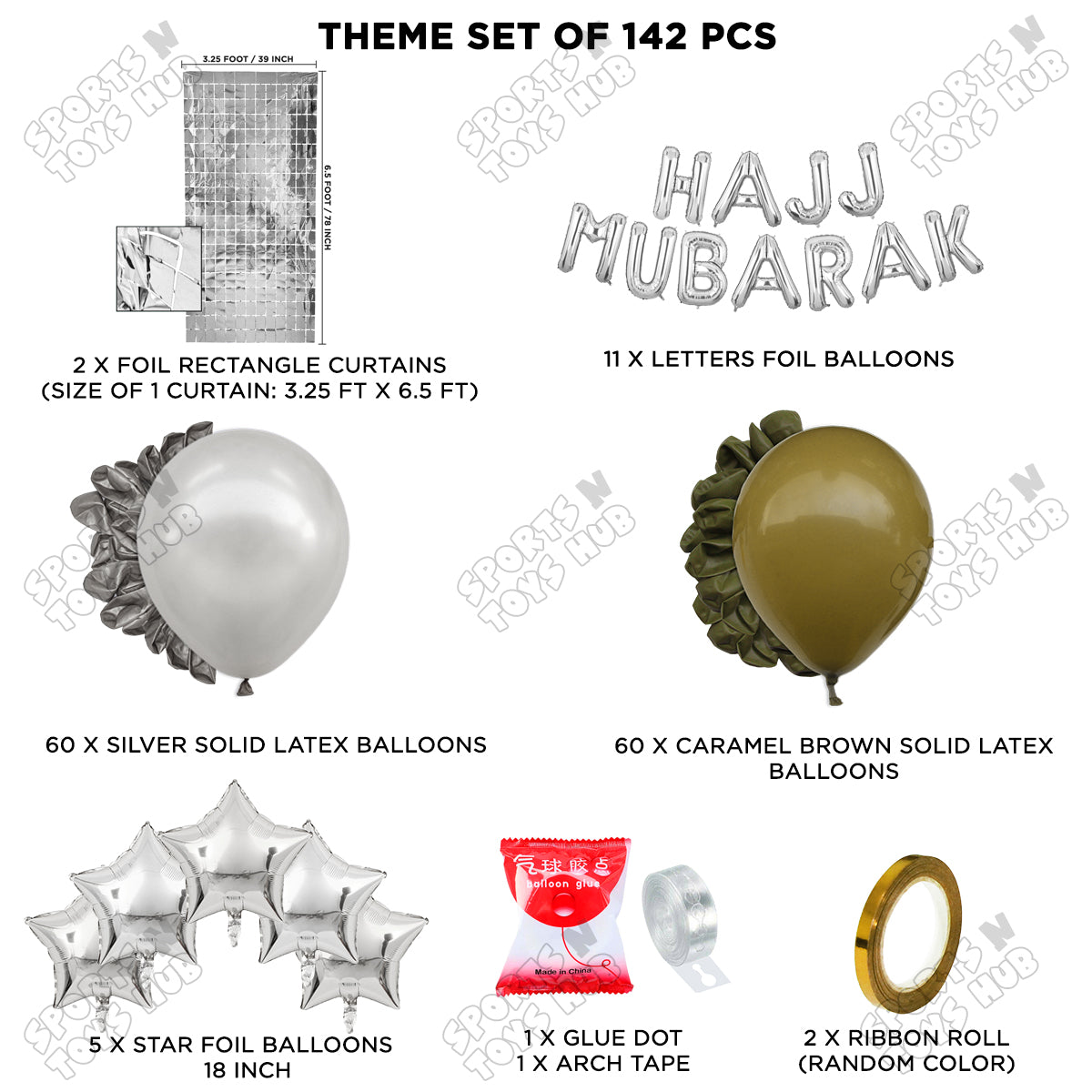 Hajj Mubarak Silver Foil Letter Arch Theme Collection
