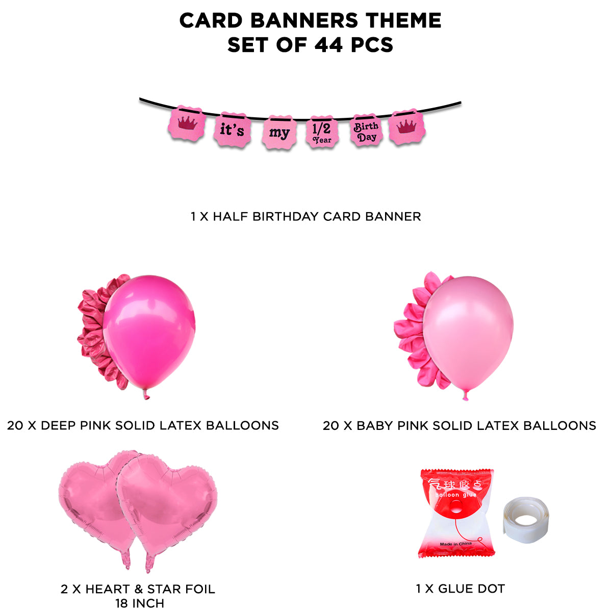 Its My 1/2 Year Birthday Crown Card Banner Theme Without Curtain