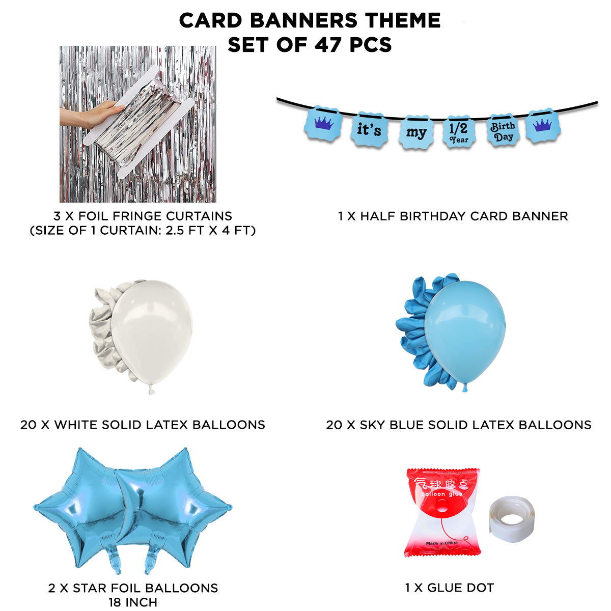 Its My 1/2 Year Birthday Crown Card Banner Theme With Curtain