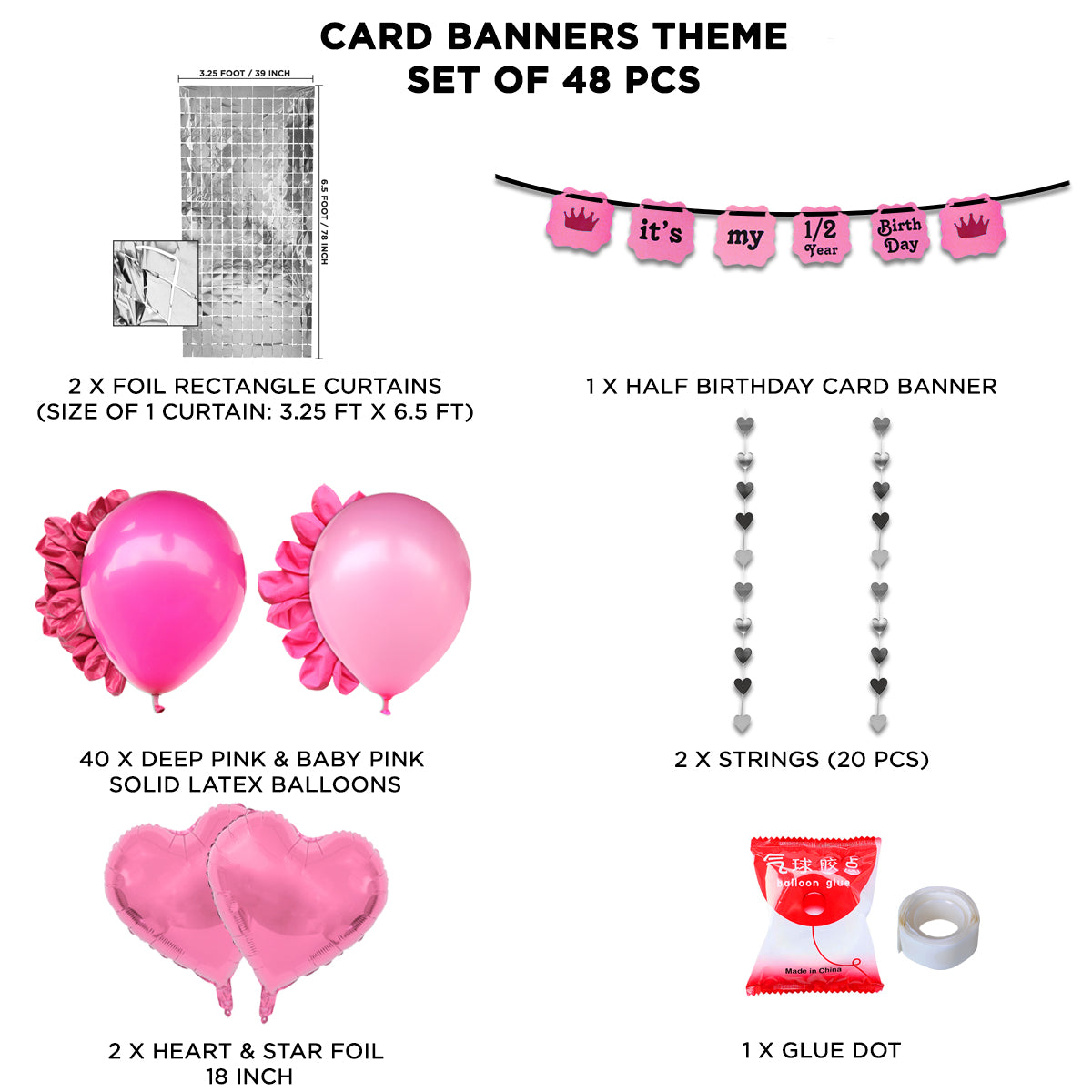 Its My 1/2 Year Birthday Crown Card Banner Theme With Rectangle Curtain