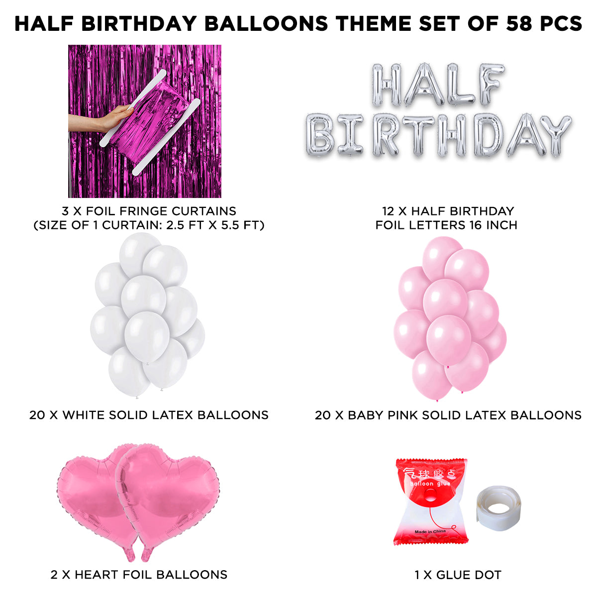 Half Birthday Foil Letter Theme With Curtain - Pink