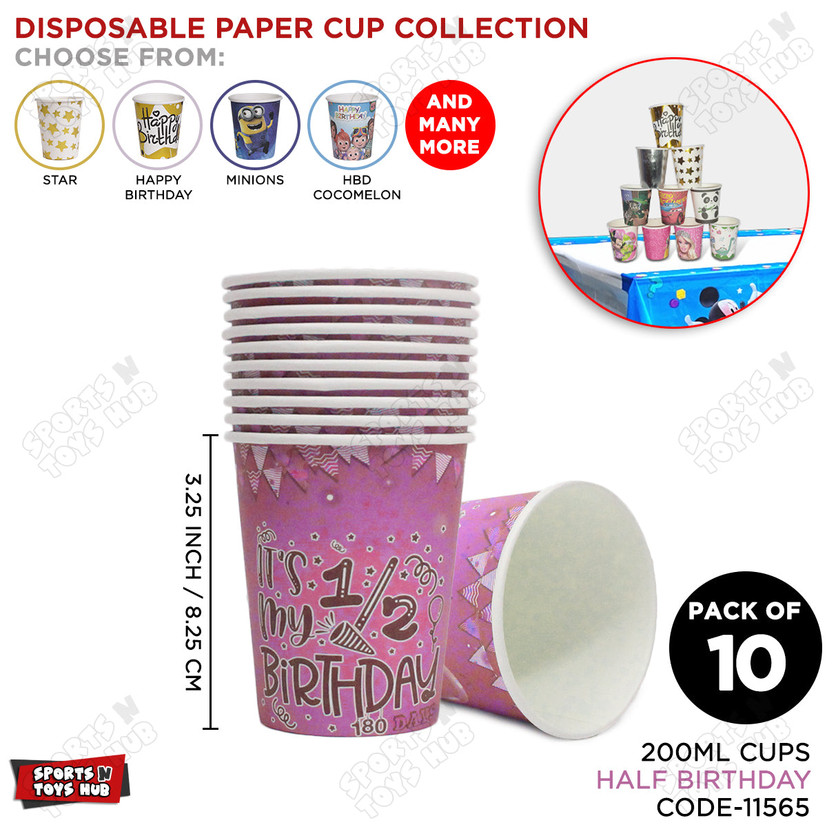 Half Birthday Printed Pink Color Cups - Pack Of 10