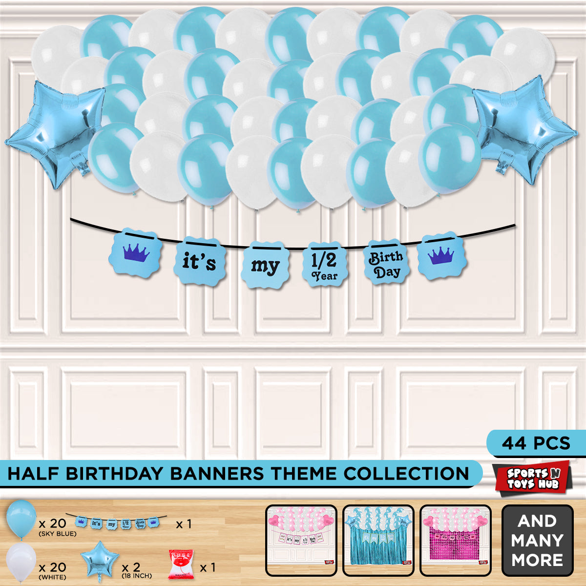 Its My 1/2 Year Birthday Crown Card Banner Theme Without Curtain